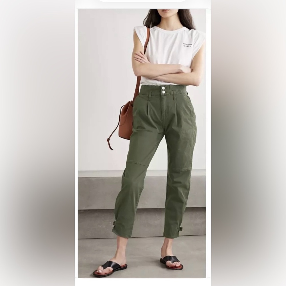 Veronica Beard Monica High-Rise Tapered Utility Pants in Army Green Size 25
